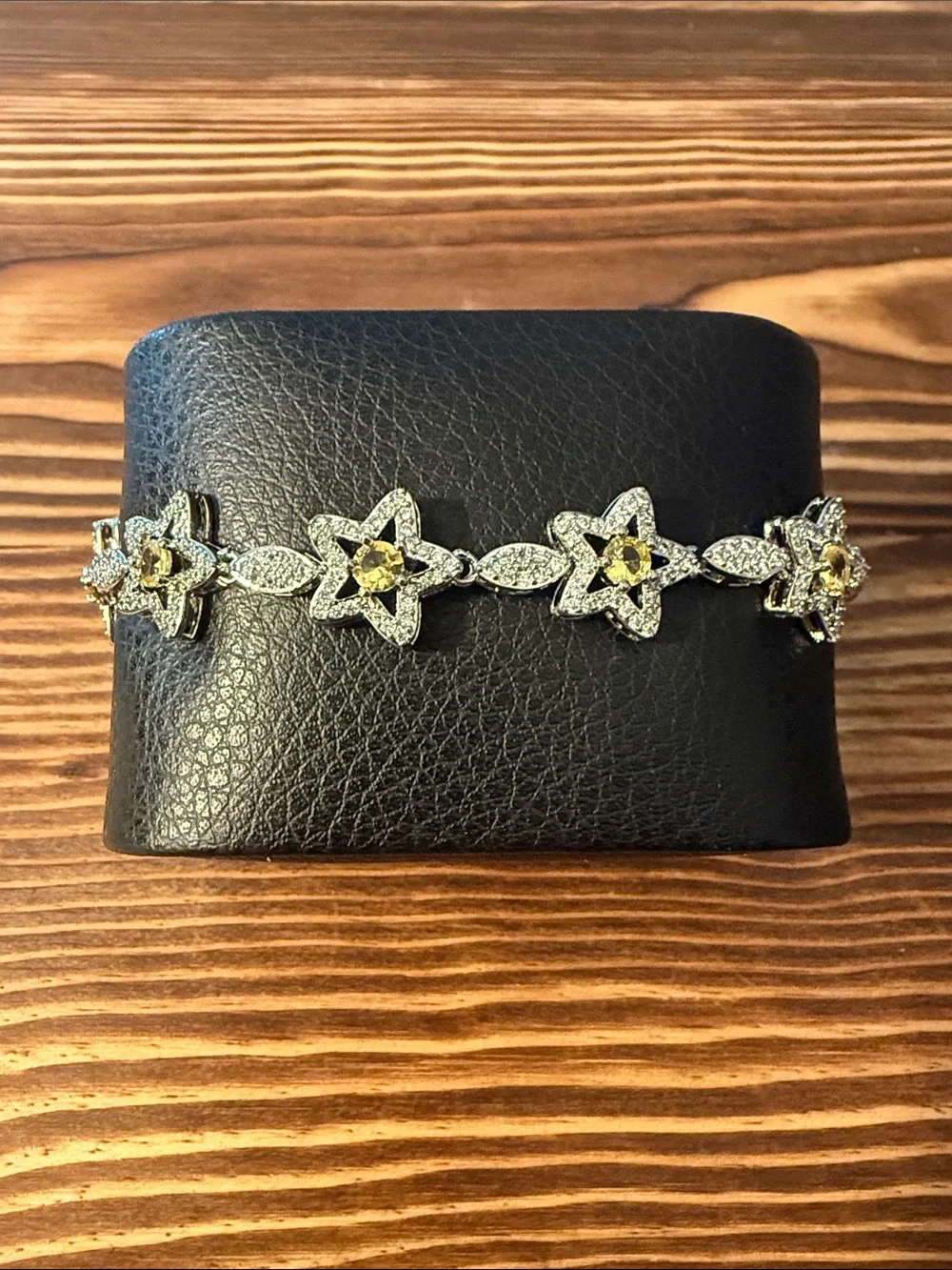 Silver Starflower Bracelet with Yellow Gem Centers Stainless Steel